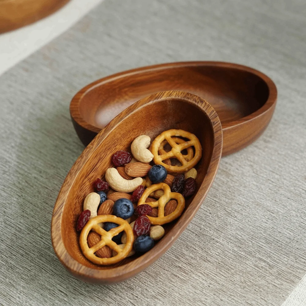 Multifunctional Japanese Style Boat-shaped Bowl Natural Durable Salad Bowl Handcrafted Wood Tray Wedding Reception