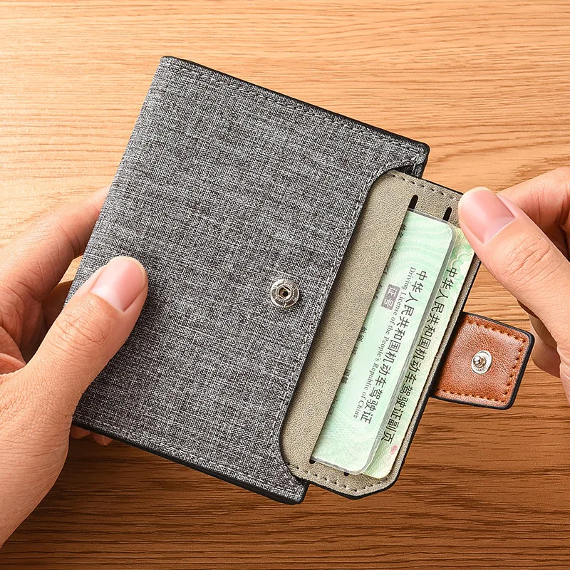 Canvas Mens Vertical Large Capacity Multi-Function Zip Wallet