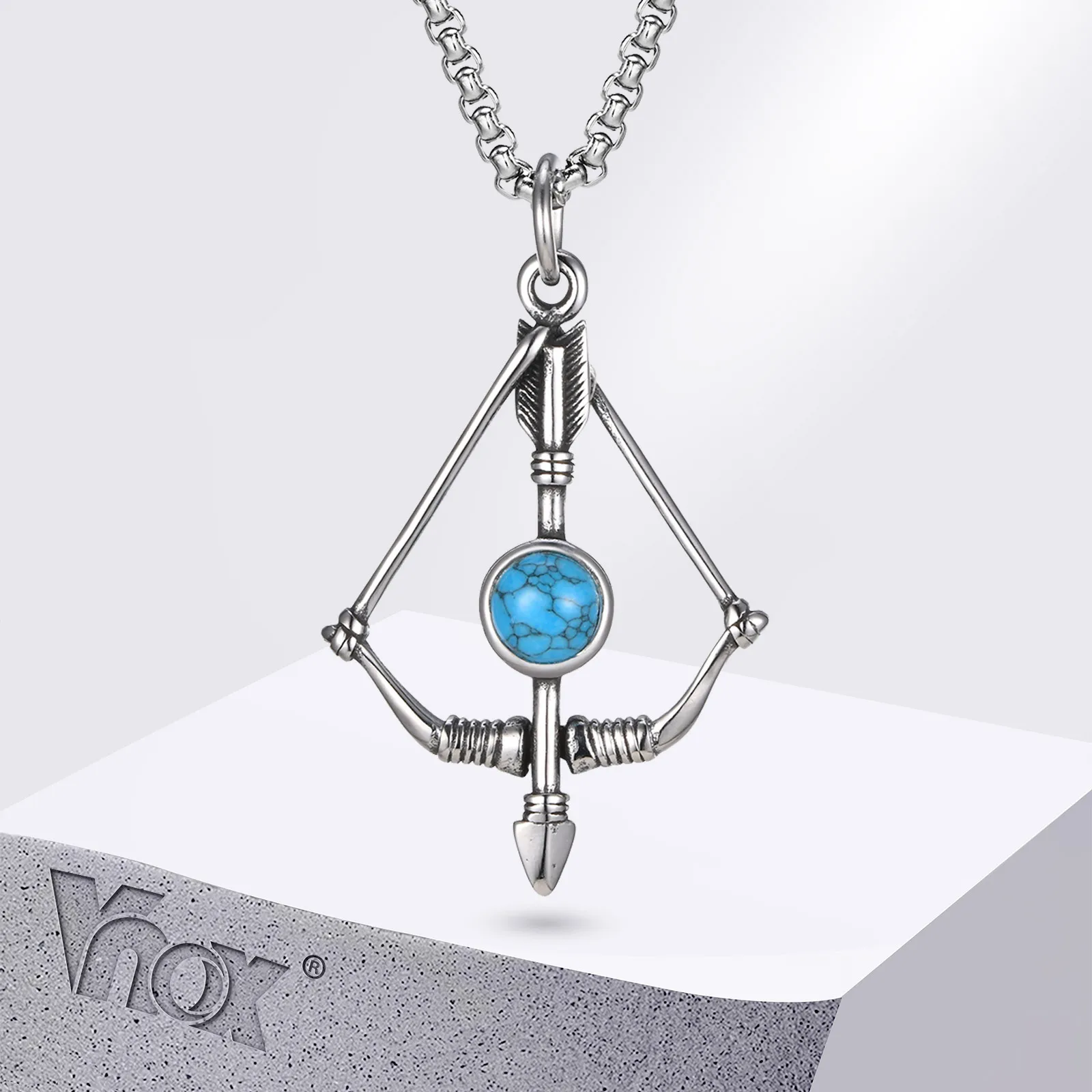 Vnox Vintage Herren-Pfeil- und Bogen-Halskette, Edelstahl-Halskette mit Bogenschießen-Schütze-Anhänger und Box-Kette