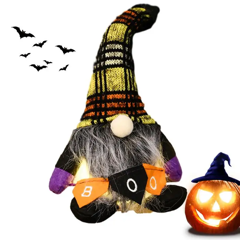 Halloween Gnome Plush Decor Cute Halloween Elf Decorations With LED Lights Gnomes Decorations For Home Halloween Dwarf Halloween