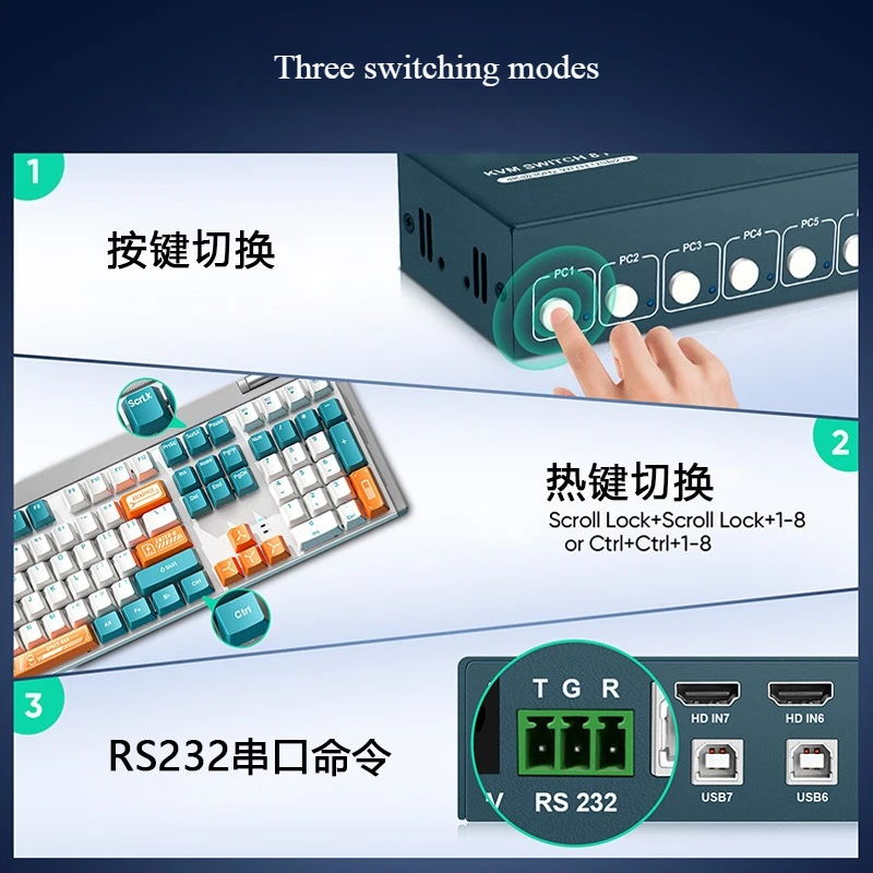 8포트 KVM 스위처 HDMI 4K 멀티 컴퓨터 모니터링 스위처 랙 장착형 HDMI 스위처 8입력 1출력