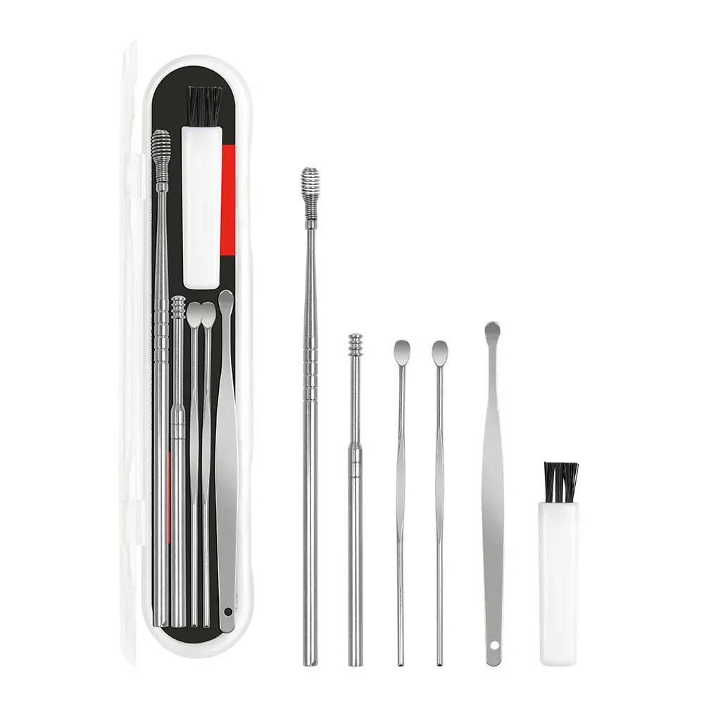 Ear Pick 6 Pcs Stainless Steel Earpick Set Ear Vax Remover Double Headed Spiral Cleaning Tools Curette Spoon Care