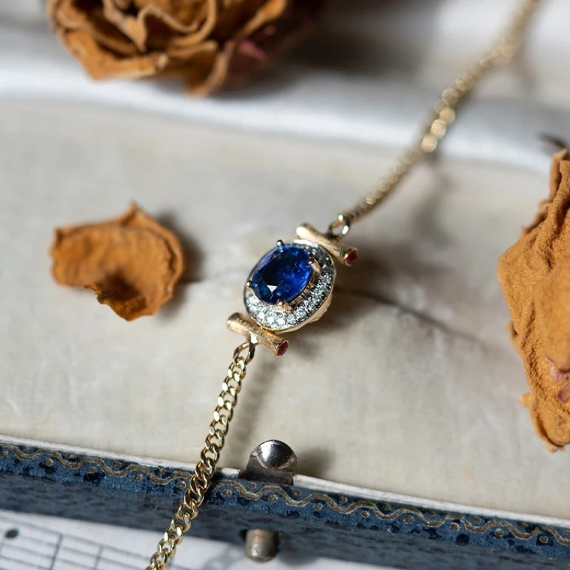 Silver Inlaid Blue Gem Cuban Chain Jewelry Sets for Women