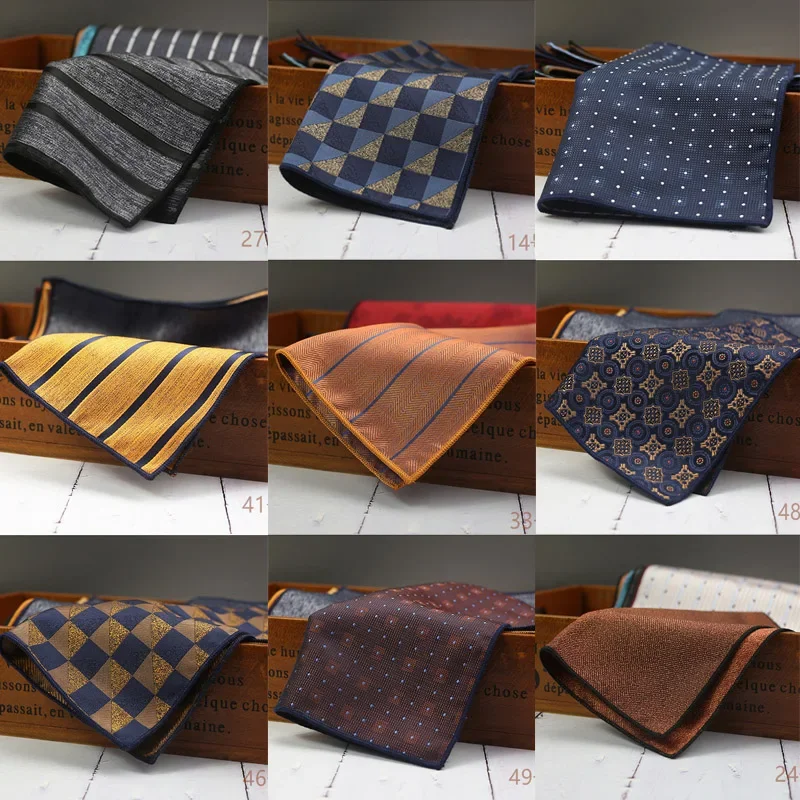 new luxury men s handkerchief polka dot striped floral printed hankies polyester hanky business pocket square chest towel23 23cm New Fashion Pocket Square Green Navy Colorful Handkerchief 23*23cm Floral Striped Paisley Hanky Suit Men's Business Wedding