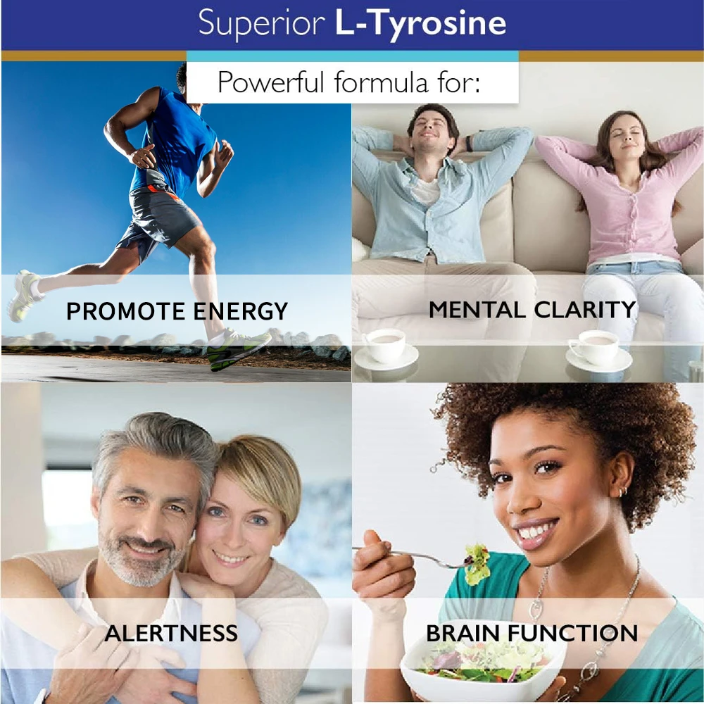 L-Tyrosine Supplement 500 mg, Supports Mental Alertness, Neurotransmitter Support, Immunity, Cellular Energy, Focus