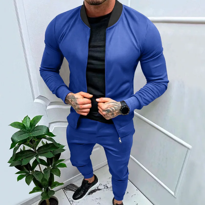 Ins Fashion Men's Zip Jacket and Pants Sets New Spring Autumn Tracksuit Quality Solid Color Male Travel High Street 2 Pcs Suits