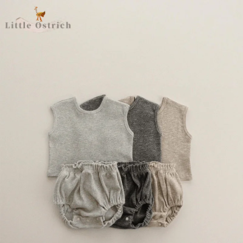 

Newborn Baby Boy Girl Solid Color Cotton Clothes Set Vest+Short Child Clothing Suit Summer Sleeveless Shirt Baby Clothes 0-2Y