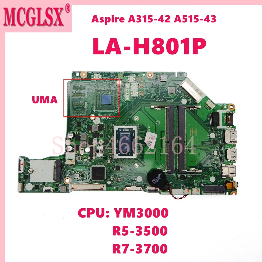 Laptop Motherboard para Acer Aspire La-h801p Ym3000 R53500 R7-3700 Cpu A31542 A515-43 A315-42g A515-43g