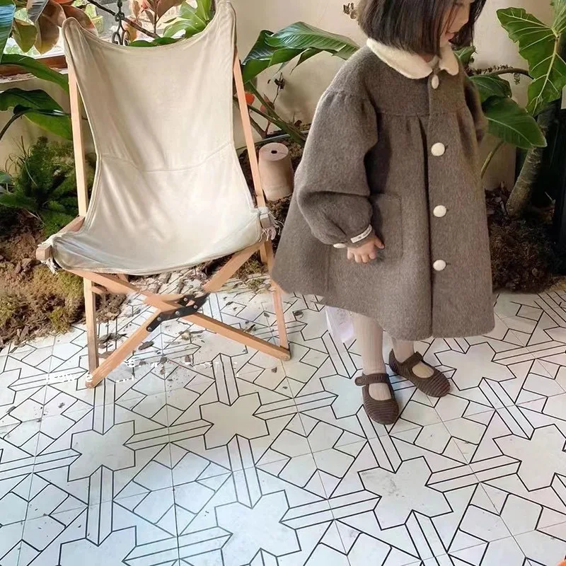 Baby Girls Trench Fashion Peter Pan Collar Woollen Coat Winter New Korean Style Children Coats Clothes