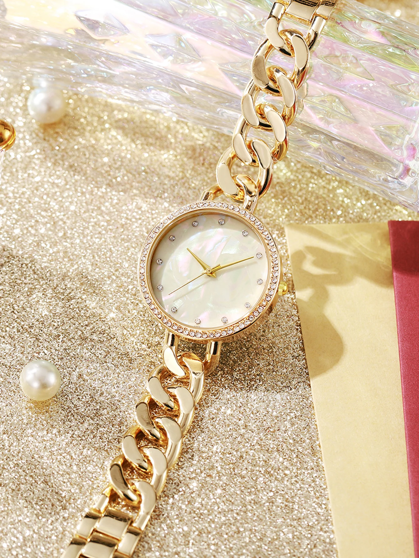Fashion Simple Diamond Dial Chain Steel Belt Quartz Bracelet Watch women watches electronic watch