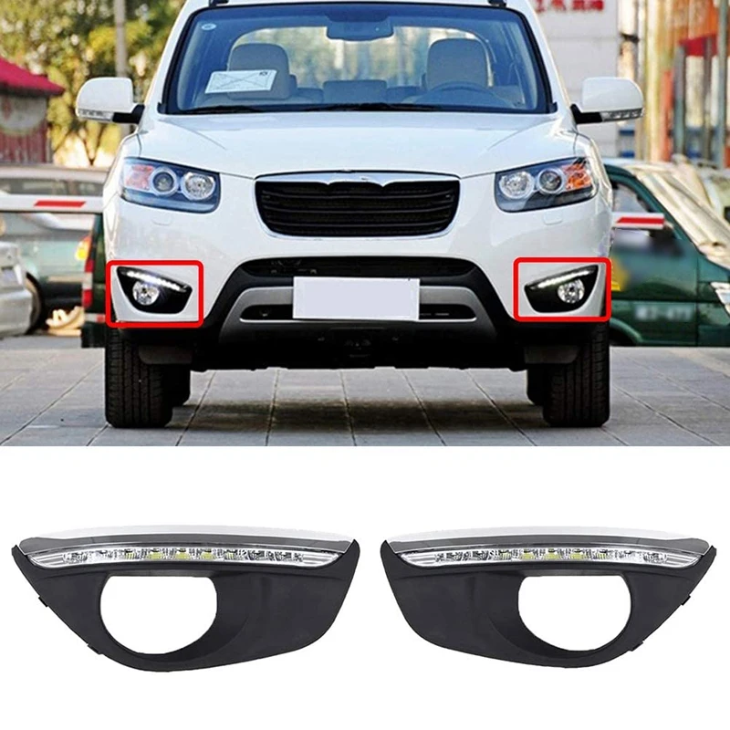 

Car Daytime Running Light DRL LED Fog Lamp Cover With Yellow Turning Signal Functions For Hyundai Santa Fe 2010-2012