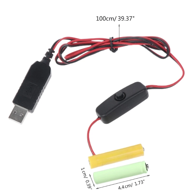 USB 3V(2x1.5V) LR03 AAA 더미 배터리 제거기 케이블(원격 제어 라디오 LED 조명용 ON OFF 스위치 포함)