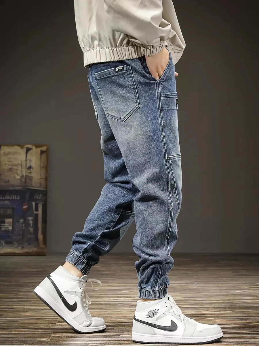 Fashion Streetwear Men Jeans Loose Fit Spliced Designer Big Pocket Casual Denim Cargo Pants Hombre Hip Hop Joggers Men Overalls
