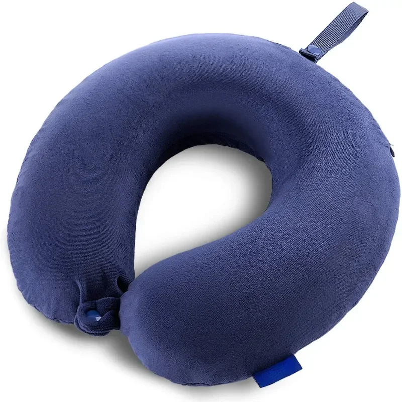 Memory Foam Travel Pillow with Snap Strap and Soft Cover