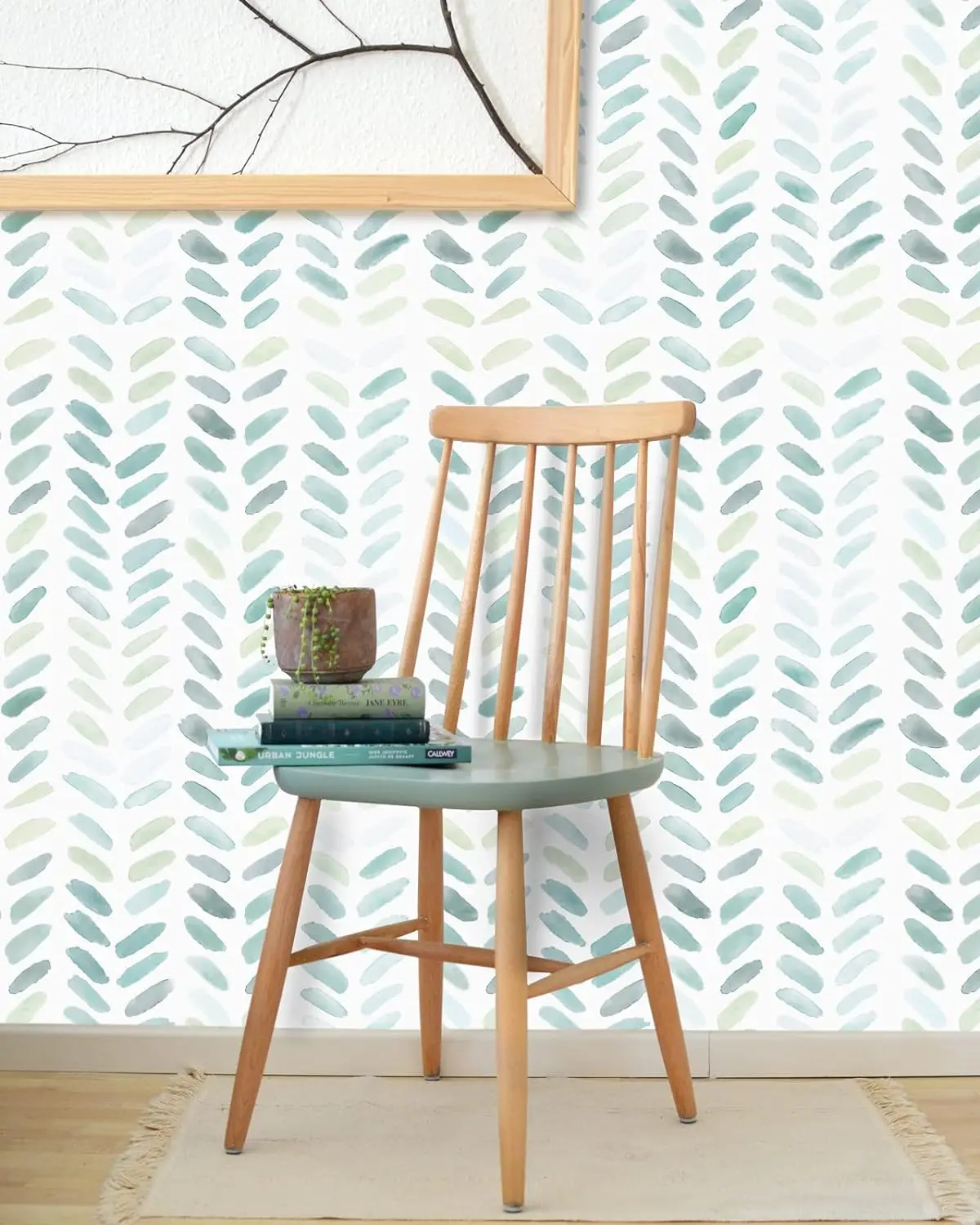 Green and White Peel and Stick Wallpaper Boho Contact Paper Leaf Self-Adhesive Removable Wallpaper Herringbone Wallpaper For Kid 4