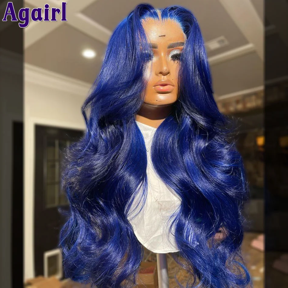 

200%Density Navy Blue Colored Body Wave Human Hair Wigs With Baby Hair PrePlucked Glueless 13X6 13x4 Lace Frontal Wigs For Women