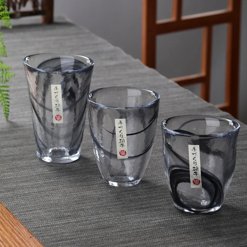 Japanese household Japanese style handmade smudge cloud hammer pattern glass water glass wine teacup 1PC