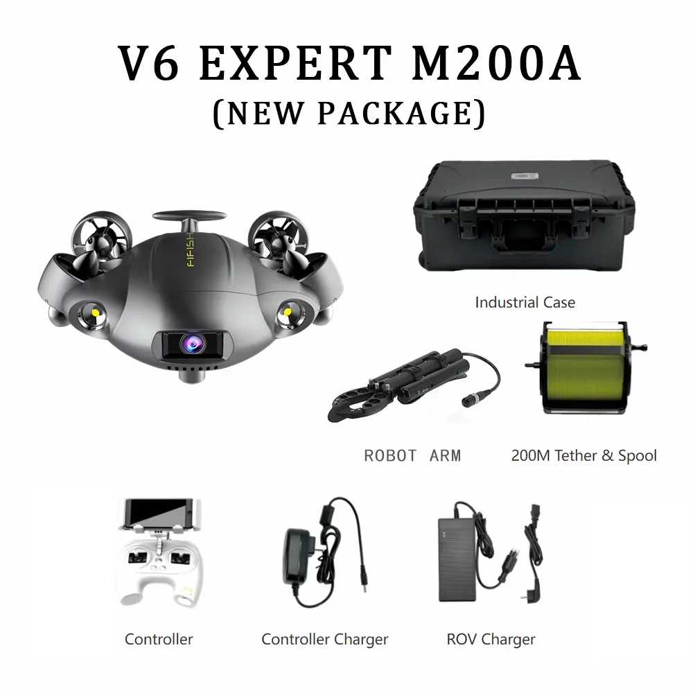 새로운 피피쉬 V6E M200A 전문 수중 드론 4k UHD 카메라 100m 케이블 VR 컨트롤 해양 로봇 드론