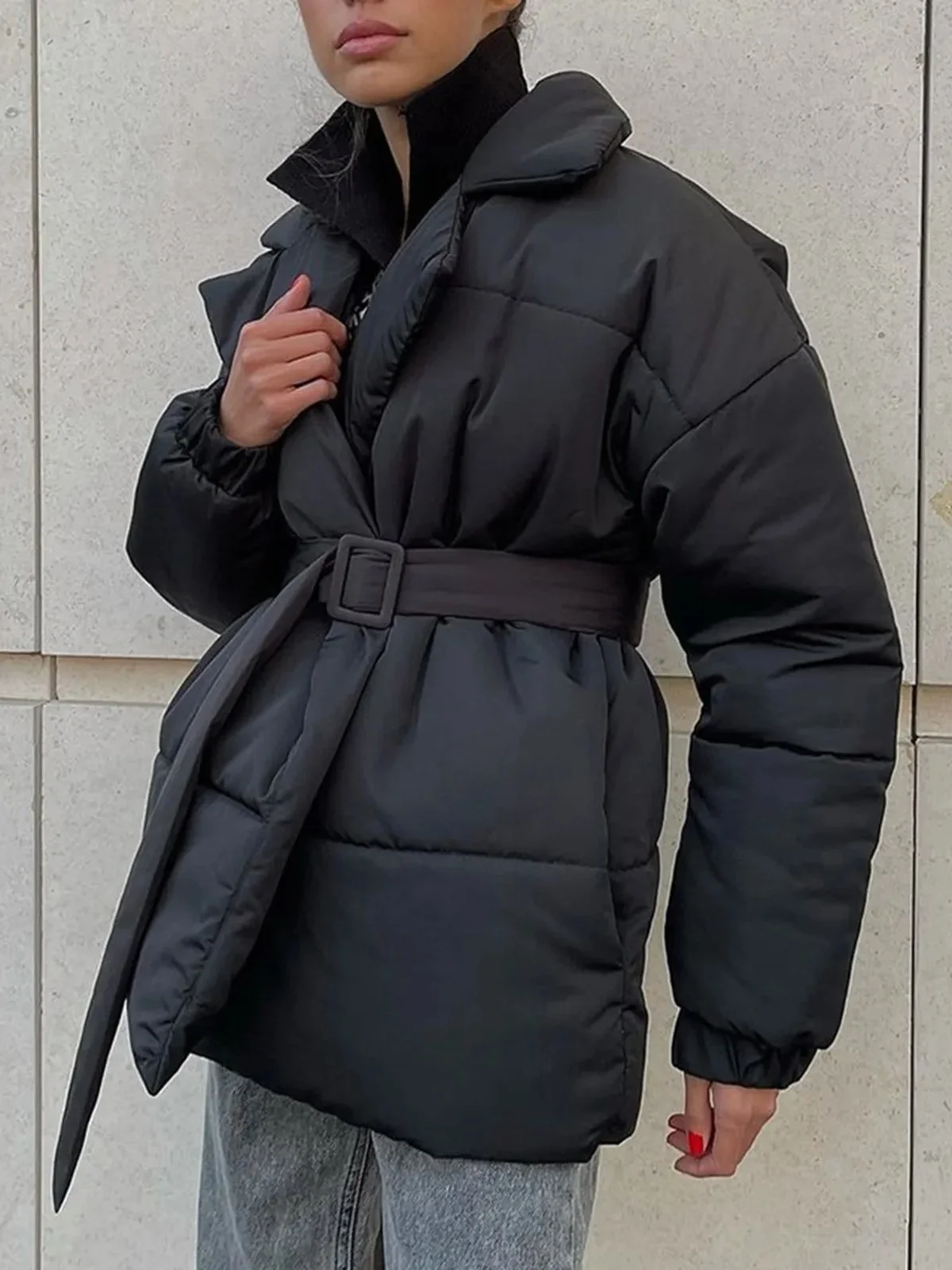 Soft Cotton Padded Winter Jacket with Belt