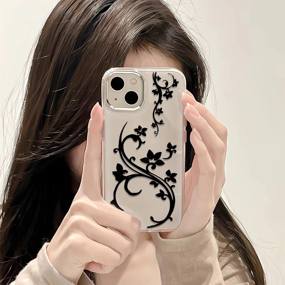 Elegant Black and Purple Vine Floral Phone Case - Shockproof and Stylish Y2K Design