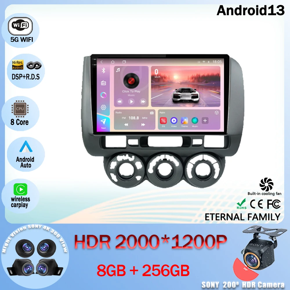

Android 13 Car Radio Multimedia Video Player Navigation GPS For Honda Fit GD 2001 - 2008 5G WIFI BT 4G LET DSP NO 2din 2din DVD