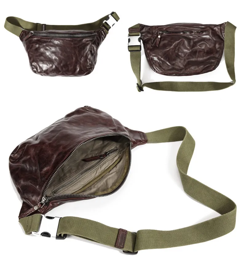 Fashion vintage luxury genuine leather men chest bag casual natural first layer cowhide multifunctional waist pack crossbody bag