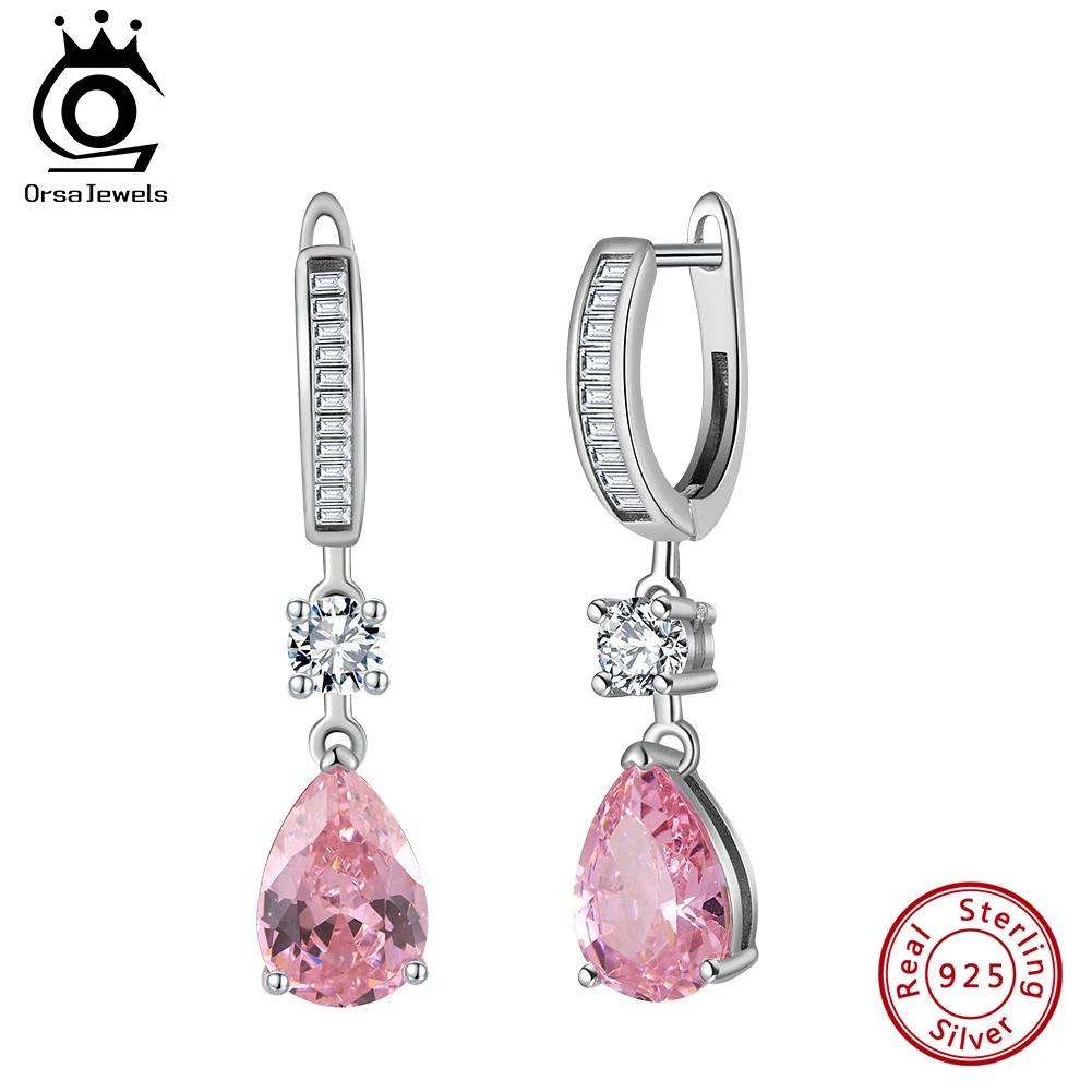 Orecchini in argento sterling con rubino e zirconi cubici fatti a mano: pera e pietra preziosa rotonda - Italia