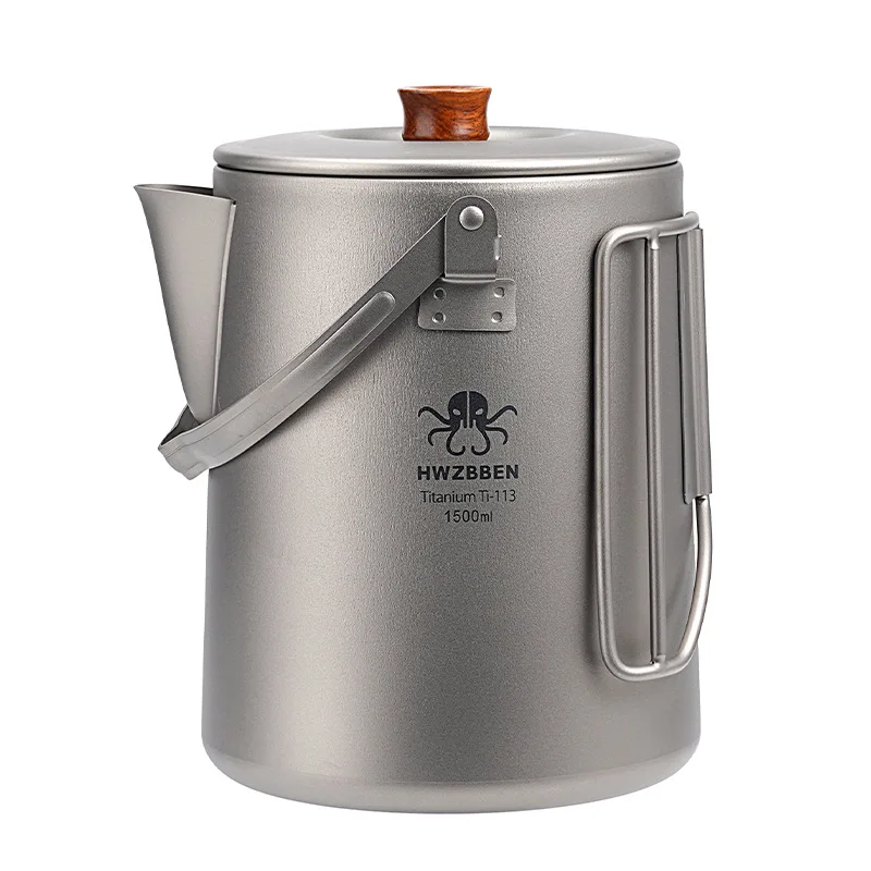 

EDC Titanium Camping Outdoor Ultralight Big Capacity Pot with Warning Buzzer 1.5L Titanium Kettle for Boiling Water Coffee Tea