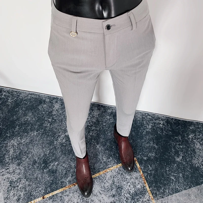 2024 Men British High Waist Straight Pants Men Social Trousers Pant Italian Mens Formal Pant Pantalones Hombre Dress Ankle Pants