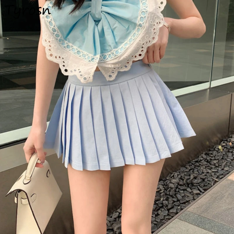 

Mini Skirts Women Hotsweet Simple Folds Leisure Summer Elegant A-line Tender Students Preppy Korean Style Sexy Stylish Empire