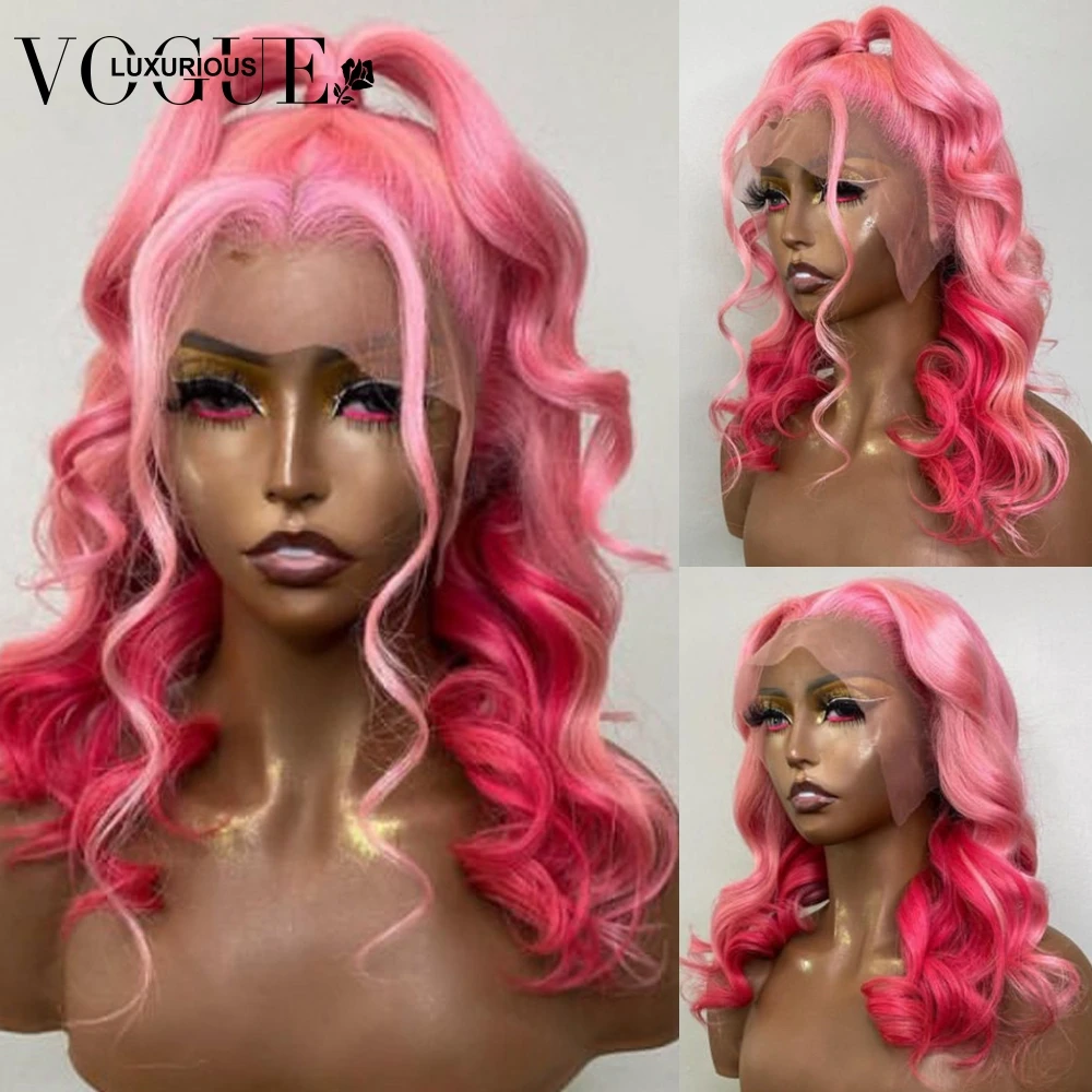 

Light Pink Color Loose Body Wave Lace Front Wig Preplucked 4x4 Closure Glueless Wigs Ready to Wear Brazilian Virgin Human Hair