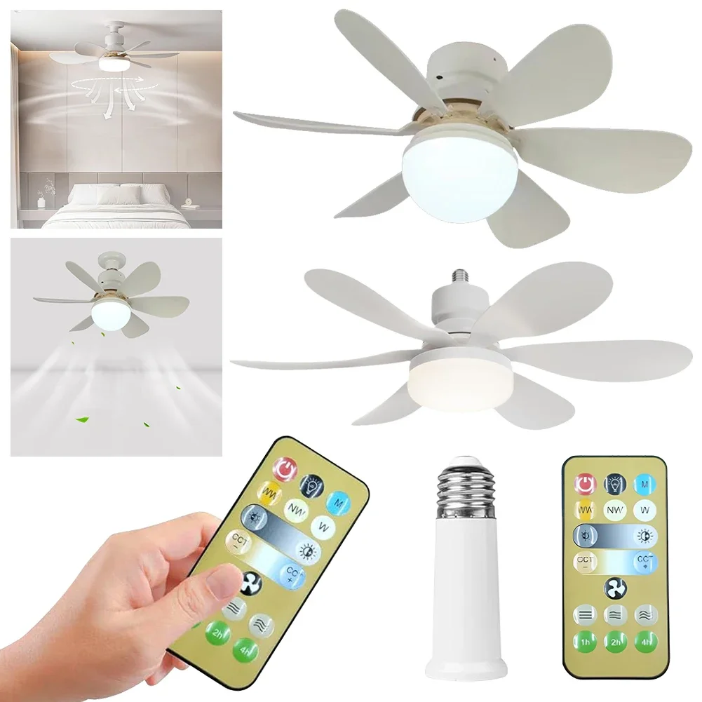 E26/27 Socket Fan LED Light Ceiling Fans with Lights Dimmable 40W/30W Small Ceiling Fan 3 Speeds for Bedroom Kitchen Living Room