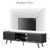 Black TV Stand for 65 70 Inch TV, Modern Iron Rattan TV Console with Sliding Door, Entertainment Center with Storage 2