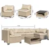7-Piece Patio Furniture Set, All-Weather Outdoor Conversation Set Sectional Sofa with Water Resistant Khaki Thick Cushions and S 3