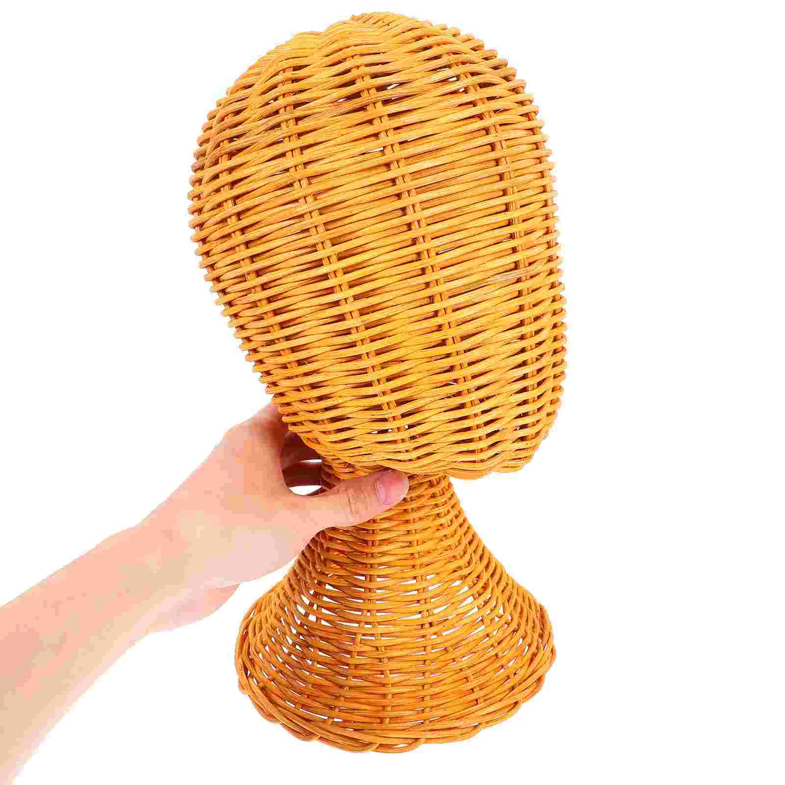 Rattan Hat Display Stand Mannequin Cap Holder Model Head Beige Heads for Hats Photography Baby 3