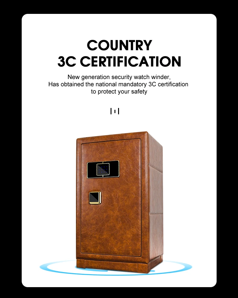 S133cb4bc46af46d3925d0eb3a529afa5C Brown Black Leather Watch Winder Safe 12 slots Strongbox Jewelry Cash Banknotes Anti-theft Cabinet With Fingerprint unlock