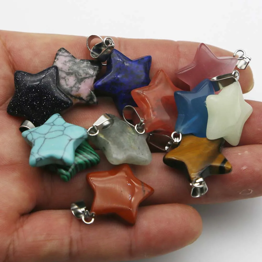 Natural Stone Crystal Agate Five Pointed Star Necklace Pendant Charm  Earrings Bracelet Jewelry Accessories Gift Wholesale 30Pcs