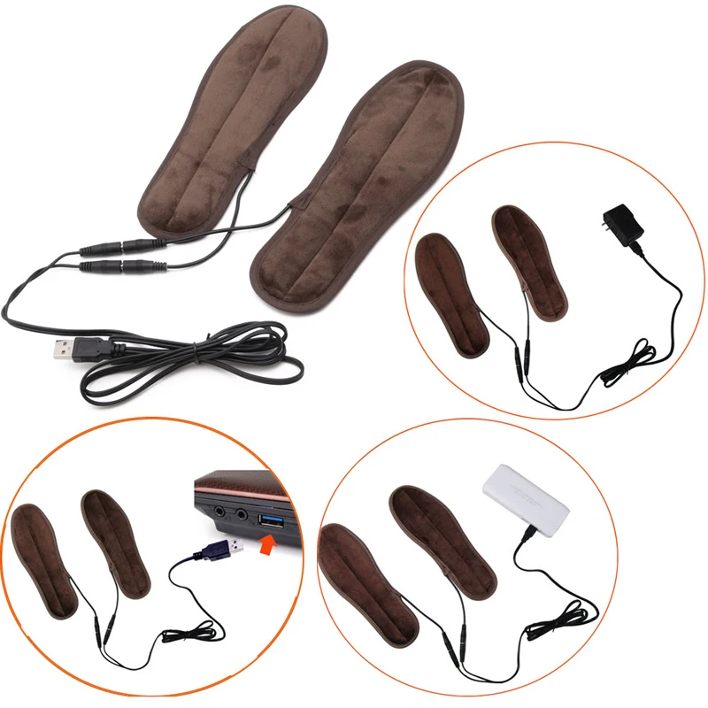 Dropship USB Electric Powered Plush Fur Heating Insoles Winter Keep Warm Foot Shoes electric insoles usb heated shoes rechargeable cutter warm keep boots powered