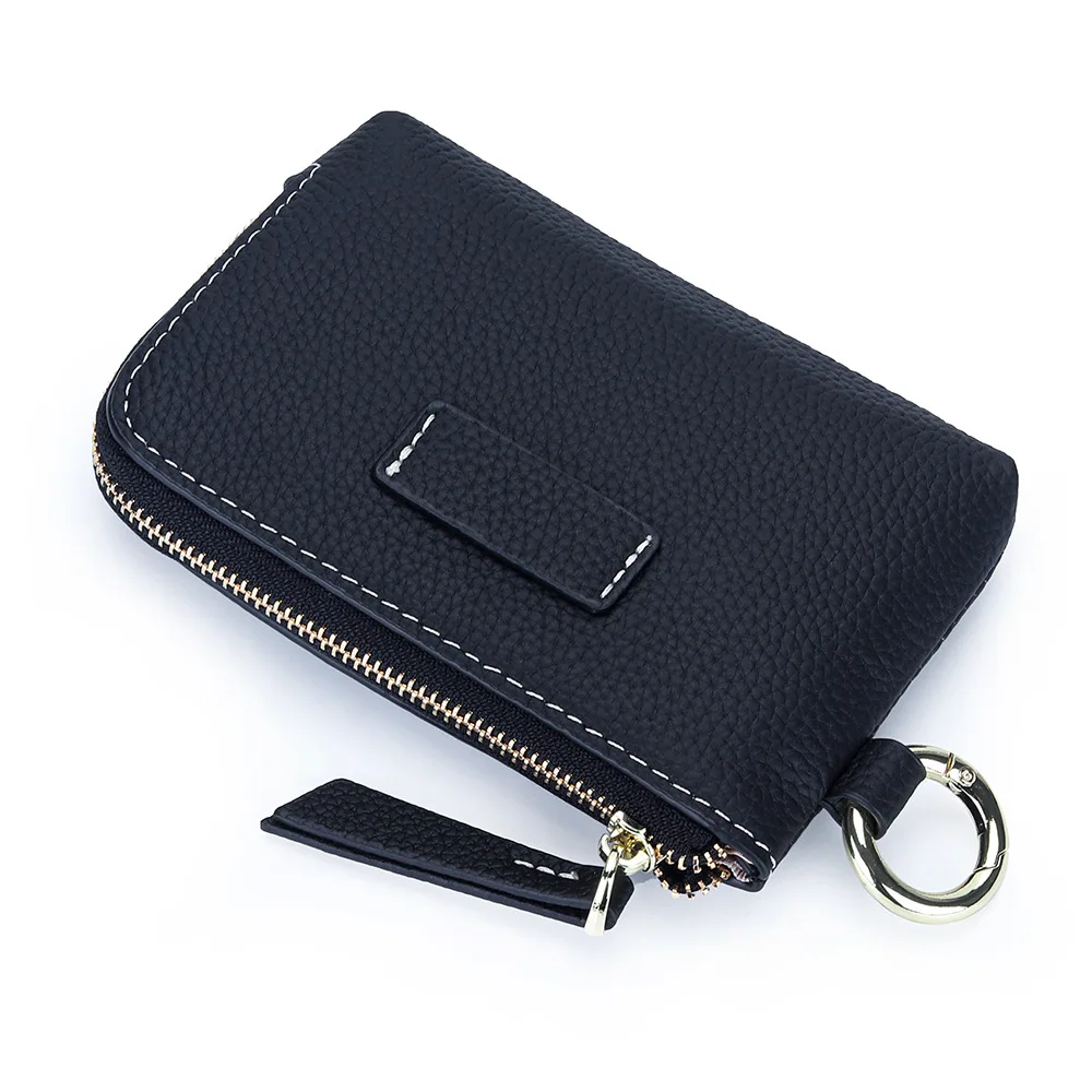 Coin Purse Pouch for Women Genuine Leather Coin Purse Zipper Pocket with Key Ring Fashion Card Holder Change Wallet for Women