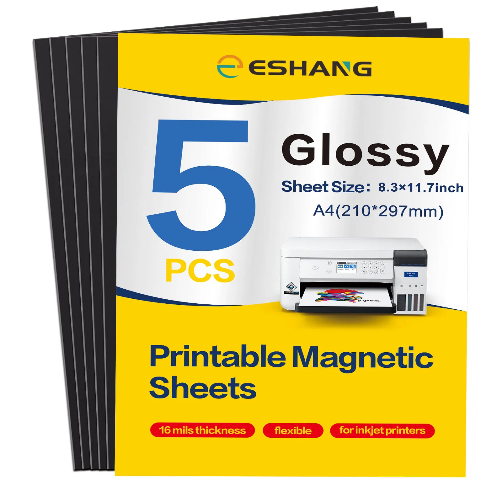 ESHANG A4 Size Printable Magnetic Sheets 5 Sheets Glossy Magnet Paper Make Fridge Magnets Crafts 8.3" x 11.7" Magnet Photo Paper printable magnetic sheets