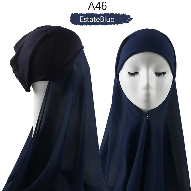 Muslim Women Heavy Chiffon Hijab Scarf With Bonnet  Instant Chiffon Hijabs Scarves With Caps Pinless Underscarf Headscarf A46