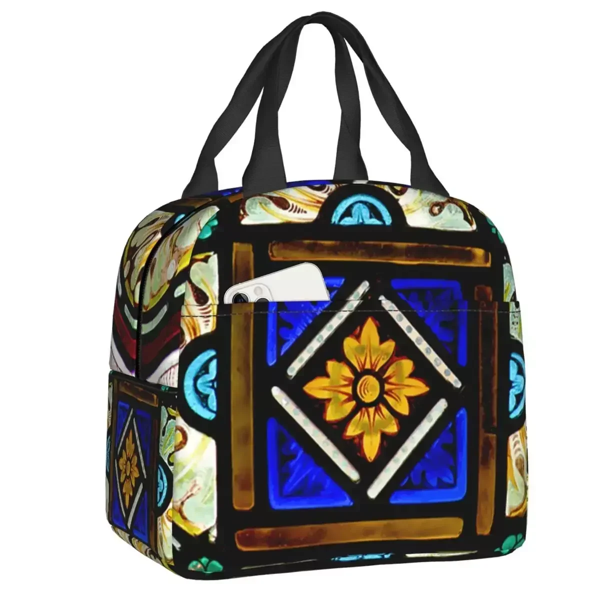 

Stained Glass Pattern Portable Lunch Boxes Leakproof Bohemian Style Thermal Cooler Food Insulated Lunch Bag Kids School Children