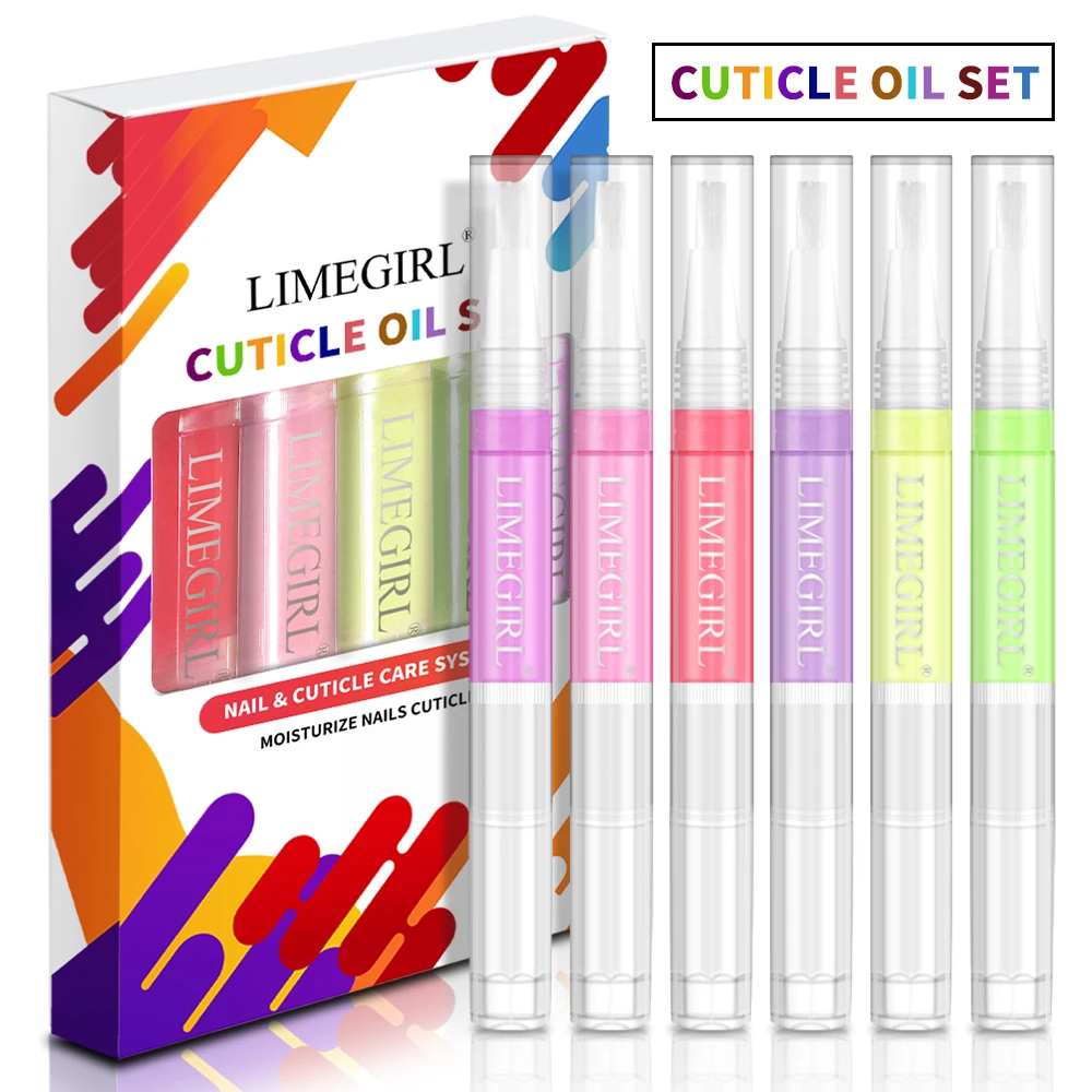 Cuticle Oil Nail Care Kit LIMEGIRL 6pcs Nutrition Oil Pen Gift Box For Nails Nourishment Dead Skin Cracks Care Product Set