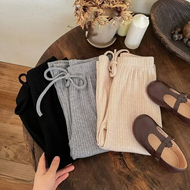 Spring Autumn Girls Solid Color Korean Casual Pants Fashion Children Elastic Wide Leg Pant Simple Versatile Baby Trousers 1-10Y girls pants girls trousers kids pants