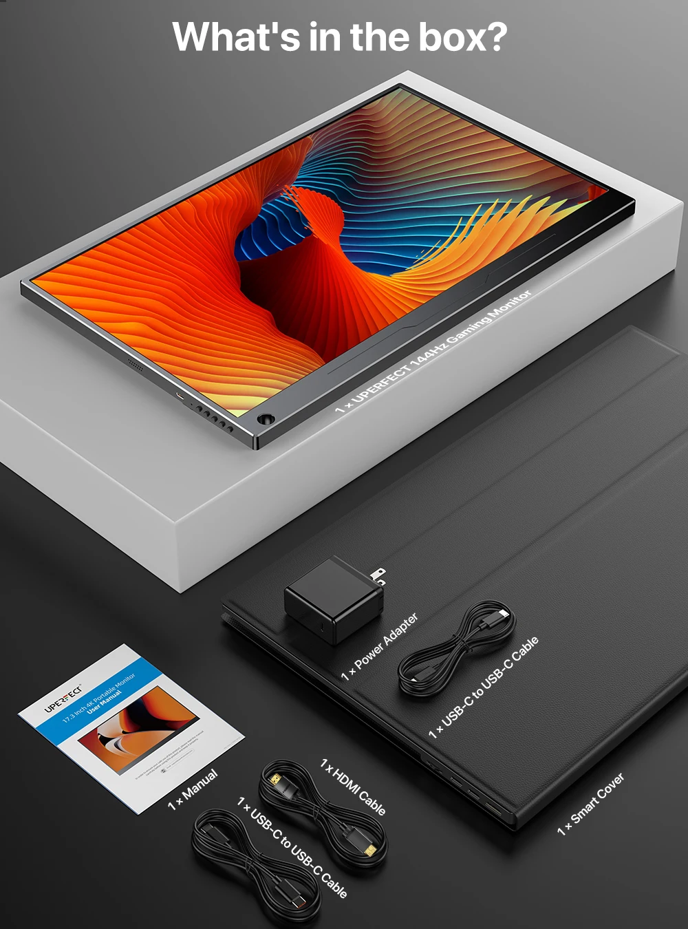 UPERFECT 2K 144Hz ޴ , 17.3 ġ 2560x1440 IPS HRD ȭ,  USB C HDMI ǻ  ÷, PC ޴ PS4/5 