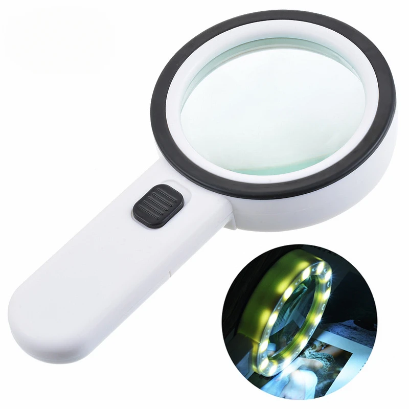 

30X Double Glass Lens Magnifier with 12 LED Lights Handheld Illuminated Magnifying Glass for Seniors Reading Inspection Jewelry