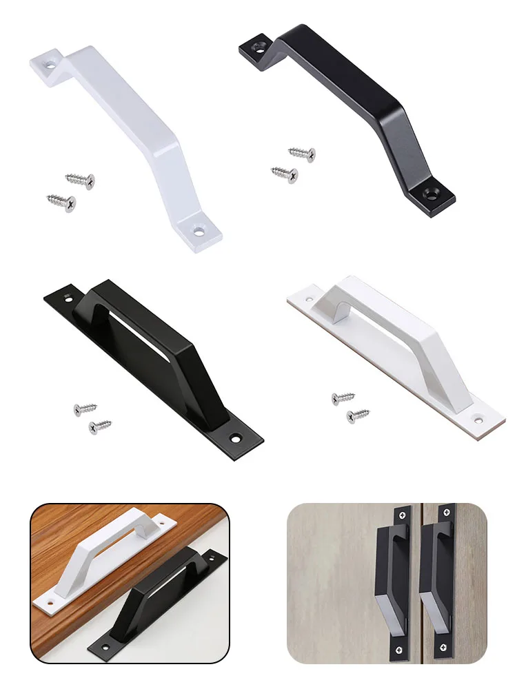 Description Picture 2 of item1set Barn Door Pull Handle Heavy Duty Black Iron Hots Bed Sliding Gate For Door Garages Sheds Closet Aluminum Alloy With Screw