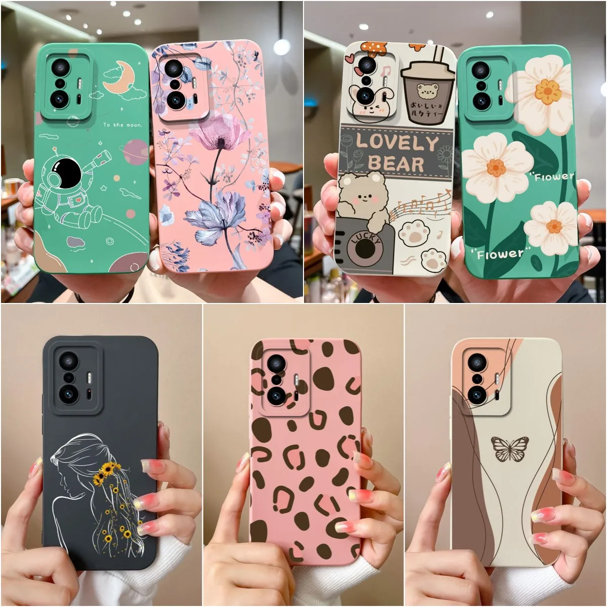 Fashion Design Matte Liquid Silicone Case with Screen Protector for Xiaomi 11T Pro - Sweet Girls Collection