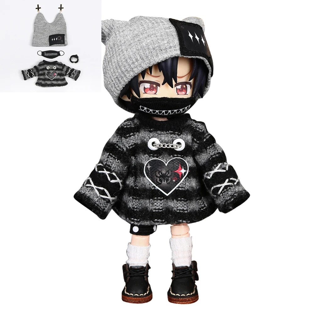 Ob11 Size Doll Clothes - Fashionable Cool Black Sweater For 11cm Dolls (GSC, Molly, 1/12 BJD)