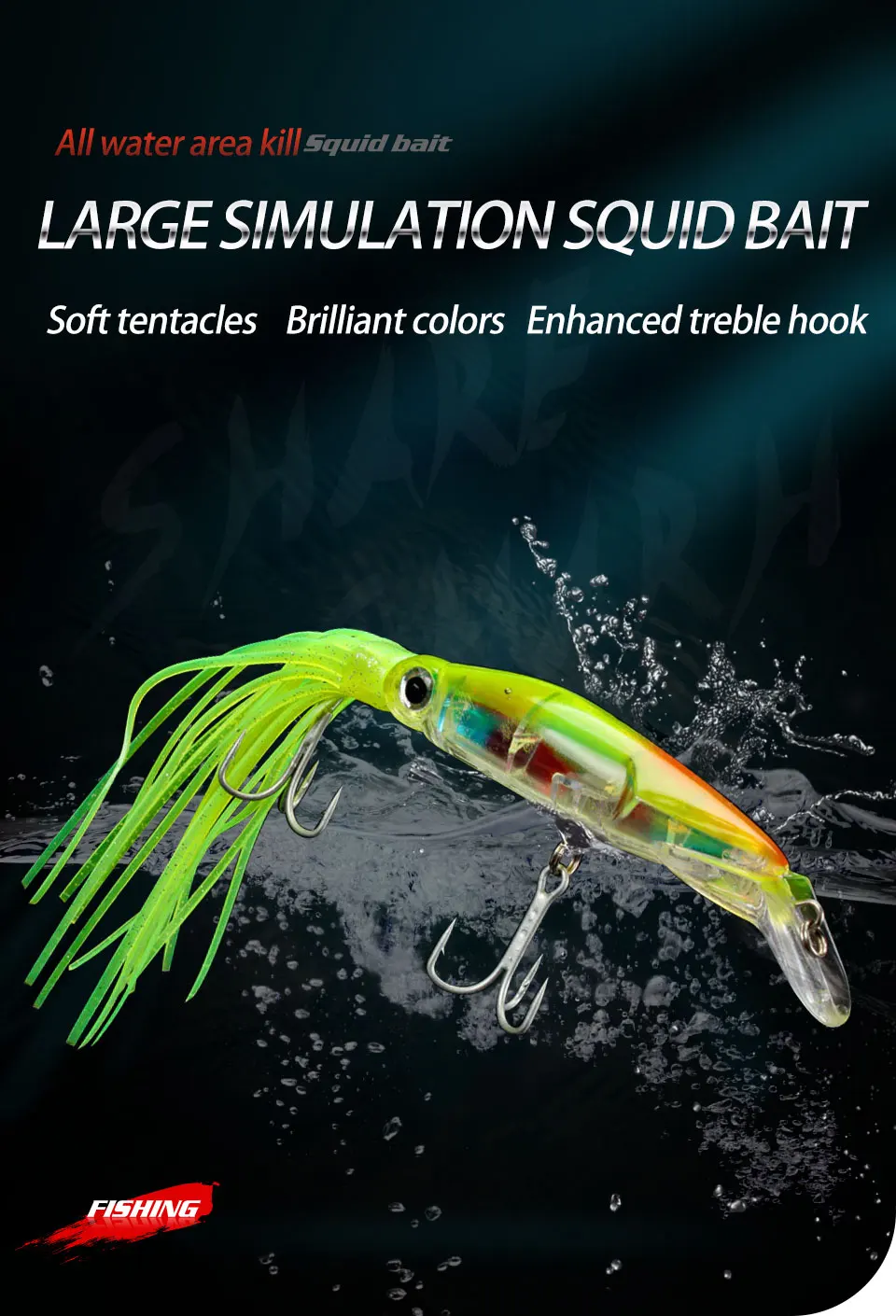 Description Picture 2 of itemFishing Lures 24cm/44g Hard Artificial Bait 3D Eyes Fishing Wobblers Squid Skirts Hard Lure Stick Bait